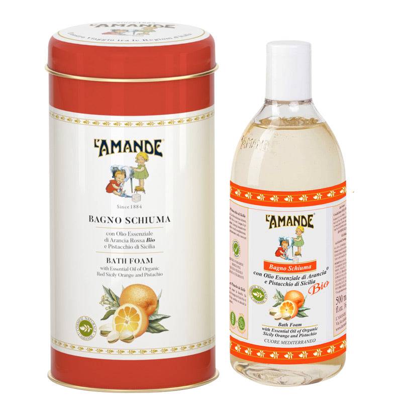 L'amande Bagno Schiuma in Boite Regalo Arancia rossa e Pistacchio di Sicilia