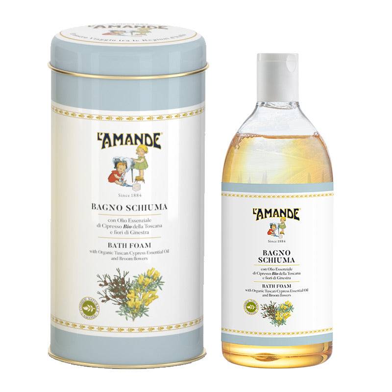L'amande Boite Bagno schiuma Cipresso Bio della Toscana e fiori di Ginestra